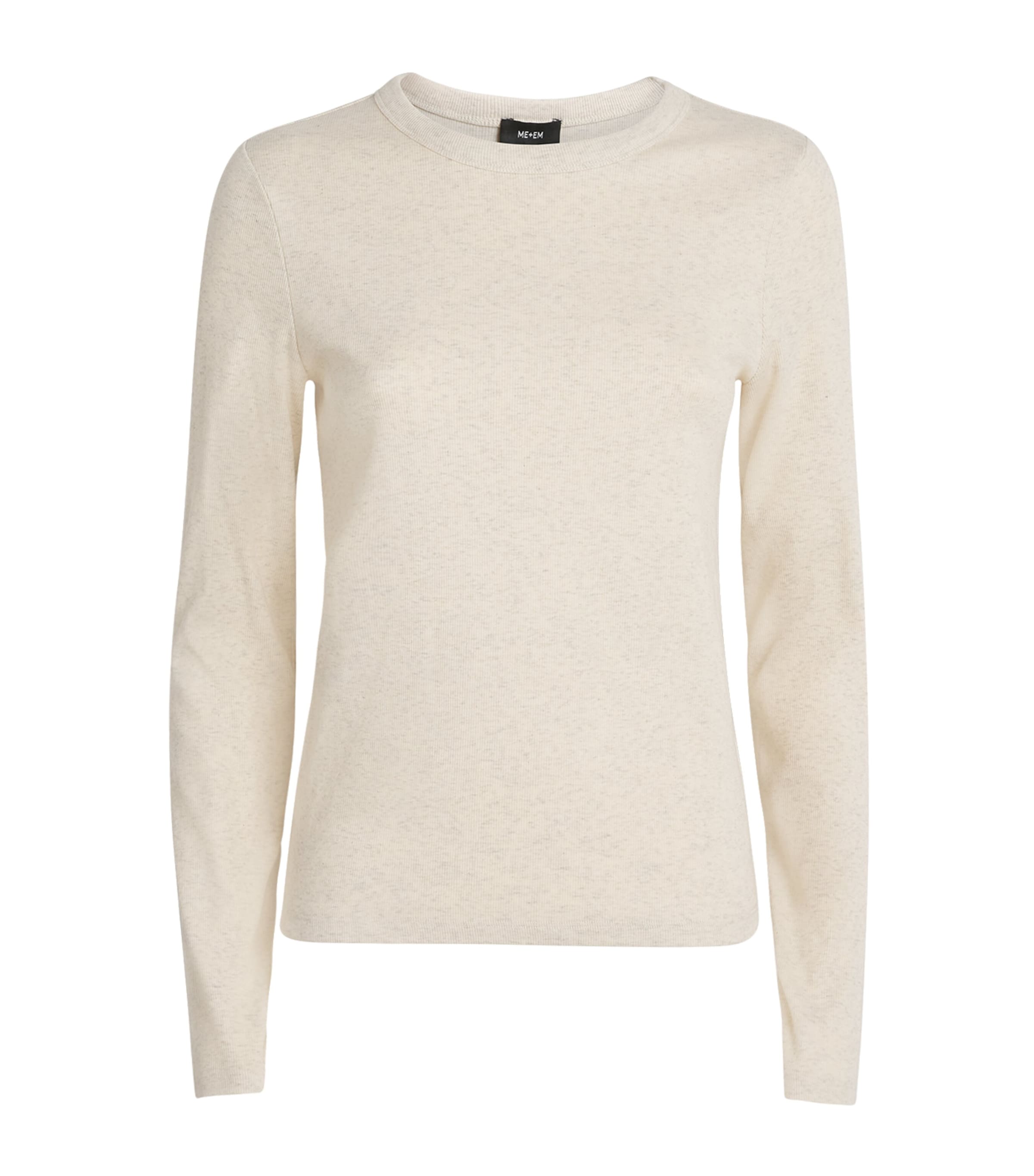 ME+EM Ivory Cotton-Blend Ribbed Top