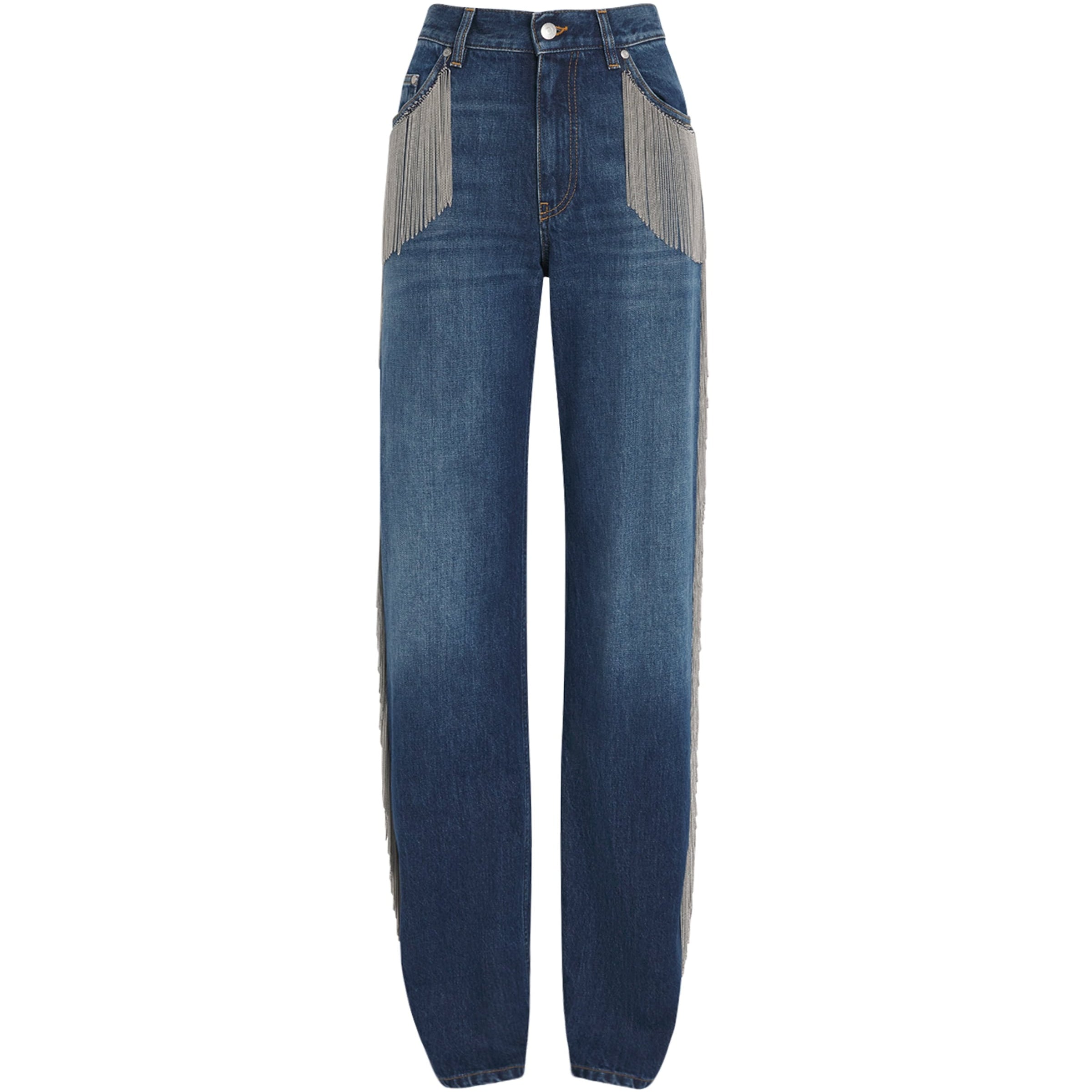 Stella McCartney Blue Chain Tassel Straight-Leg Jeans