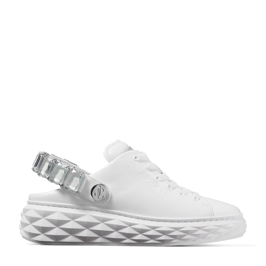 Jimmy Choo White Leather Diamond Sling Sneakers