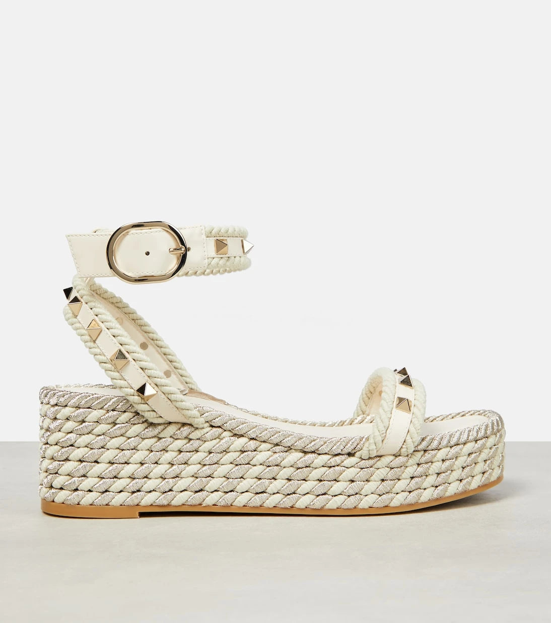 Valentino Garavani - Rockstud leather wedge espadrilles