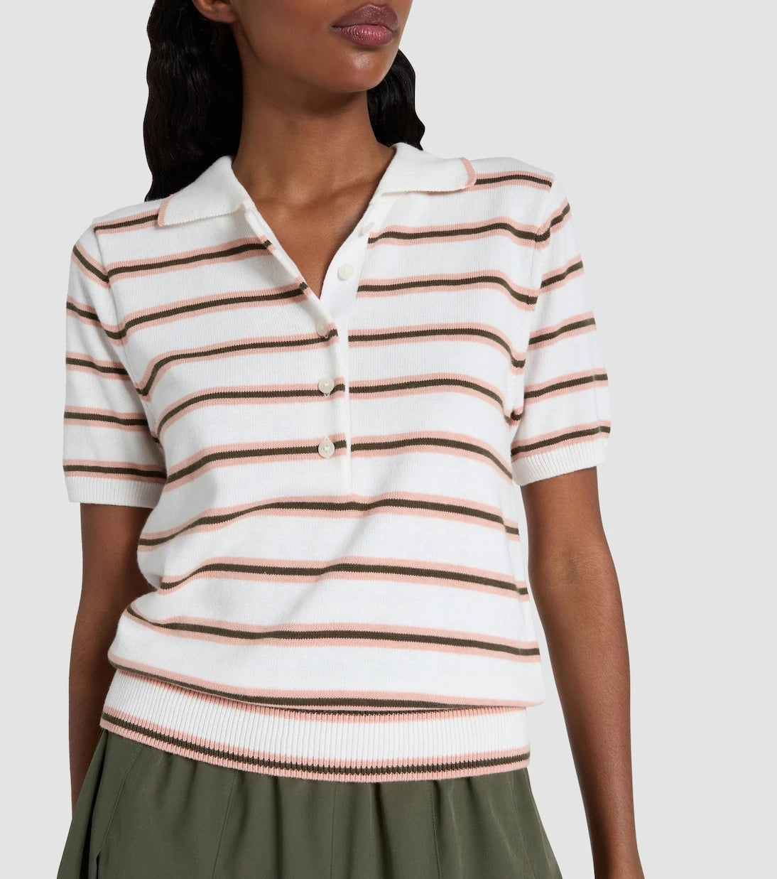 Varley - Faustine striped cotton-blend polo shirt