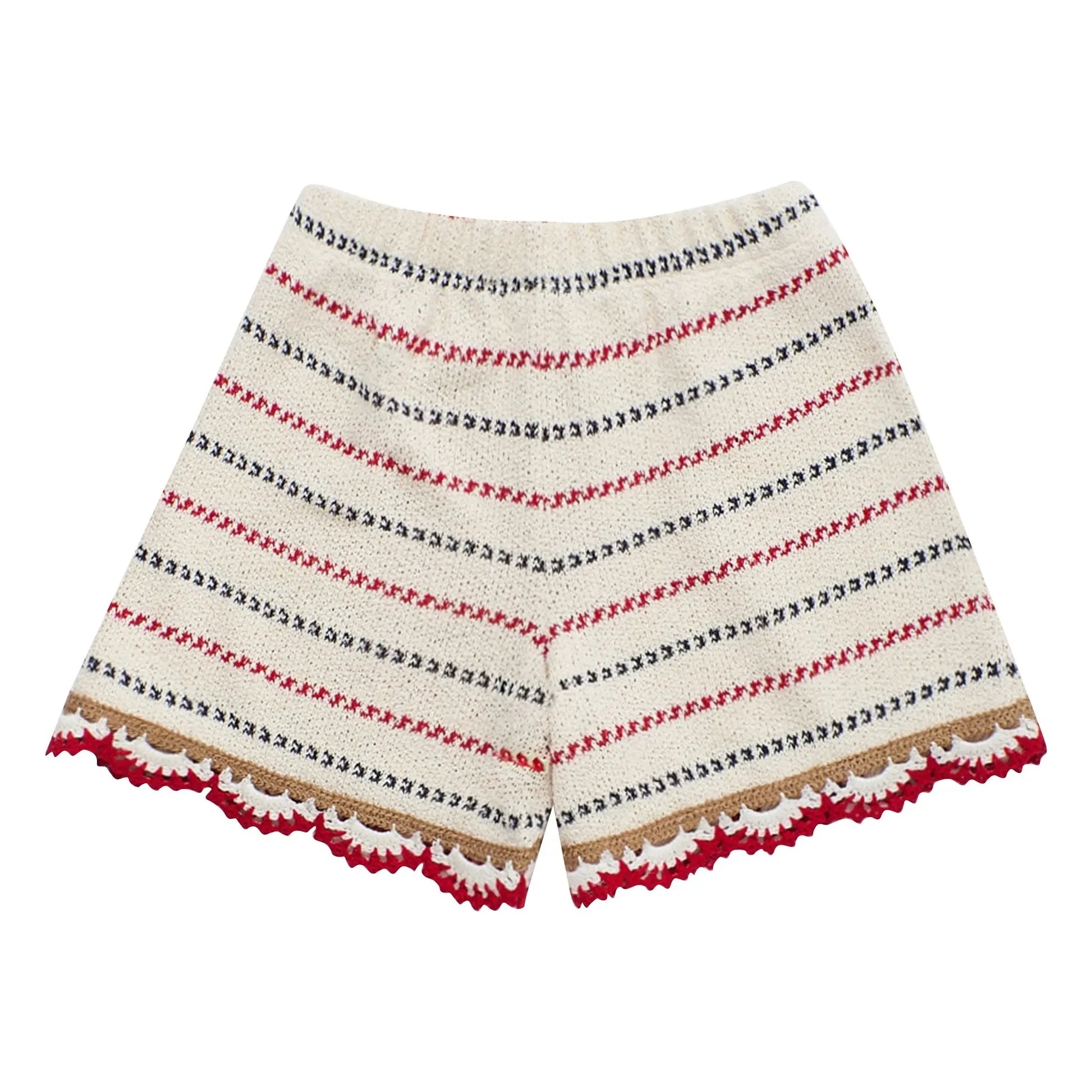Maison Mangostan - Striped Crochet Shorts | Ecru