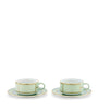 Set of 2 Porcelain Colonna Diva Verde Teacups and Saucers