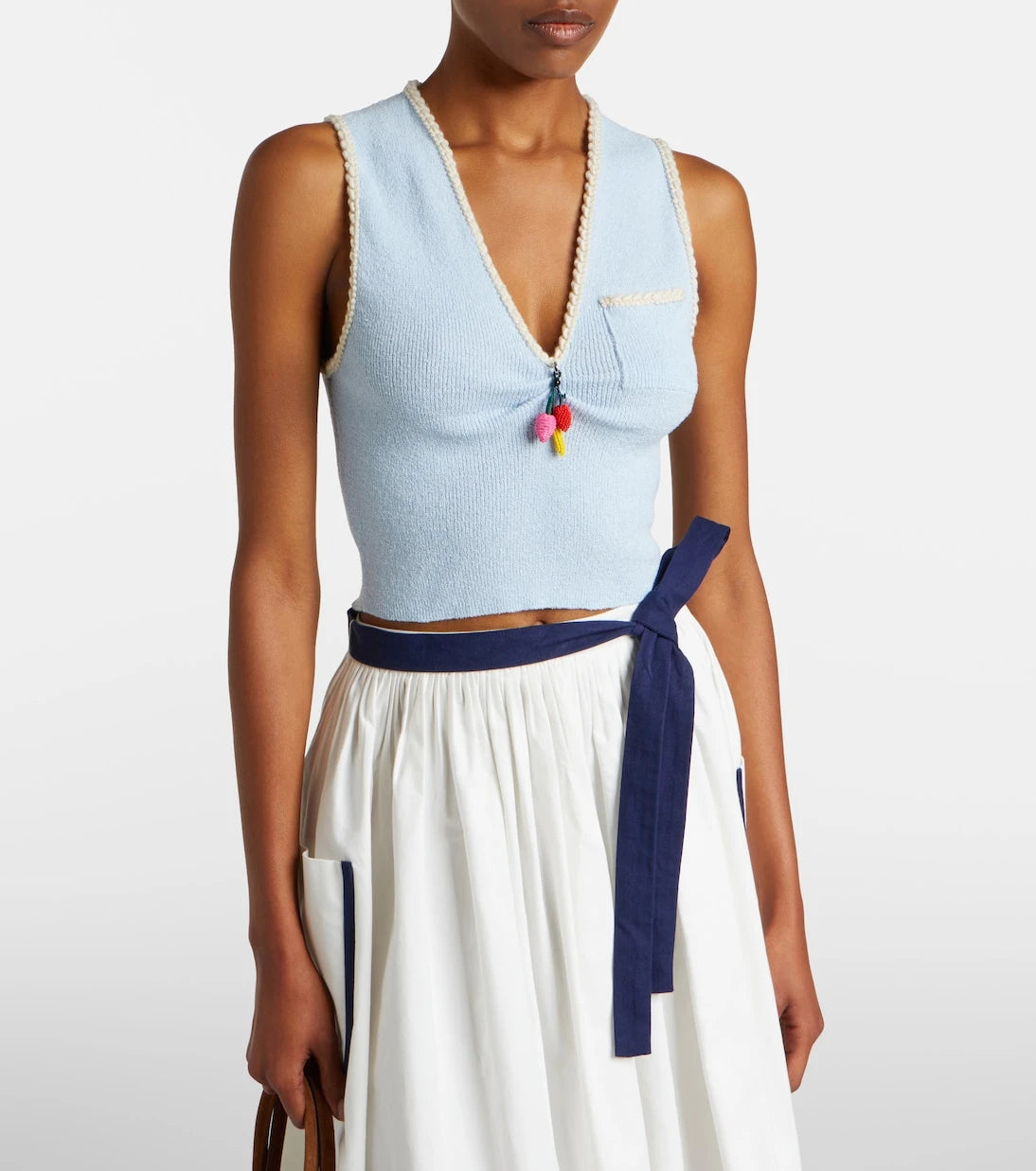 Prada - Embellished cotton-blend bouclé crop top
