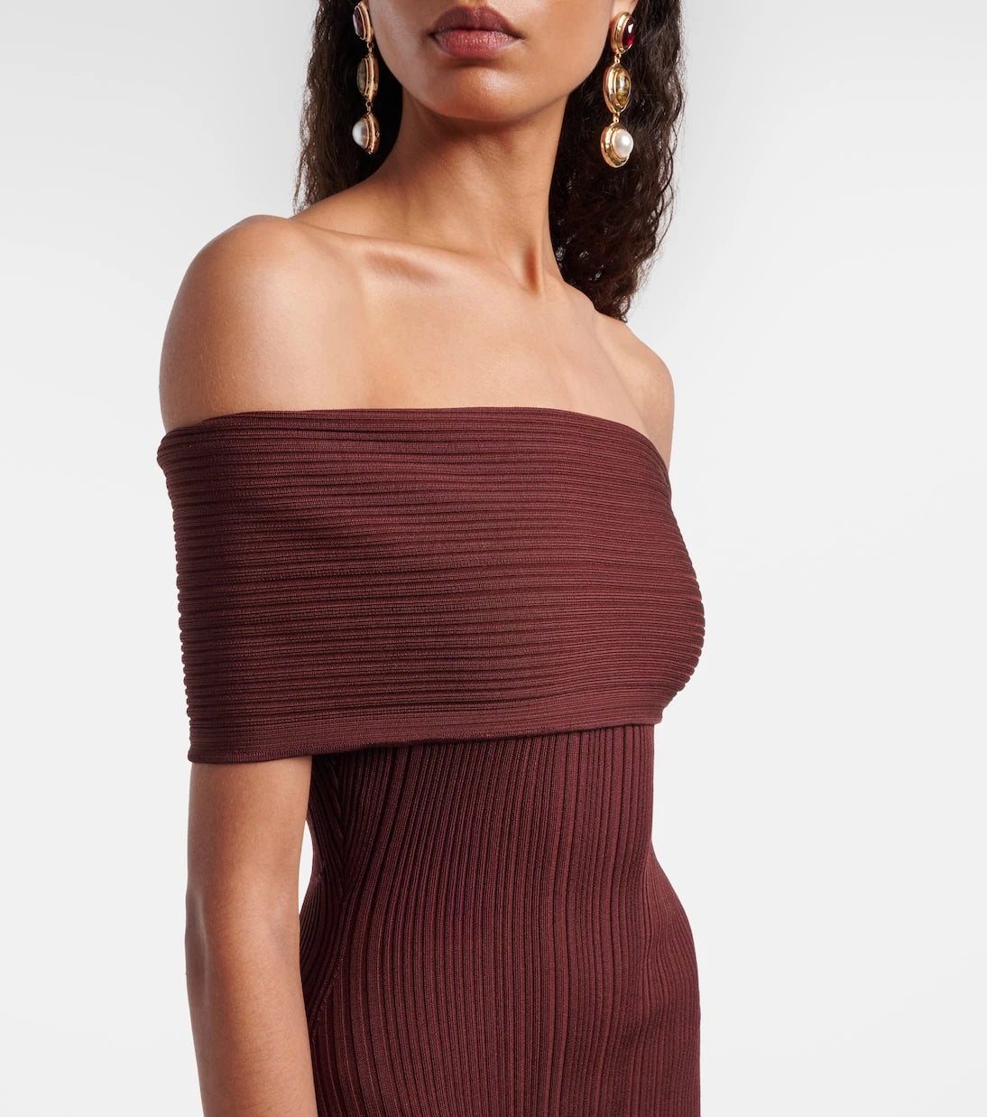 Self-Portrait - Lace-trimmed off-shoulder midi dress