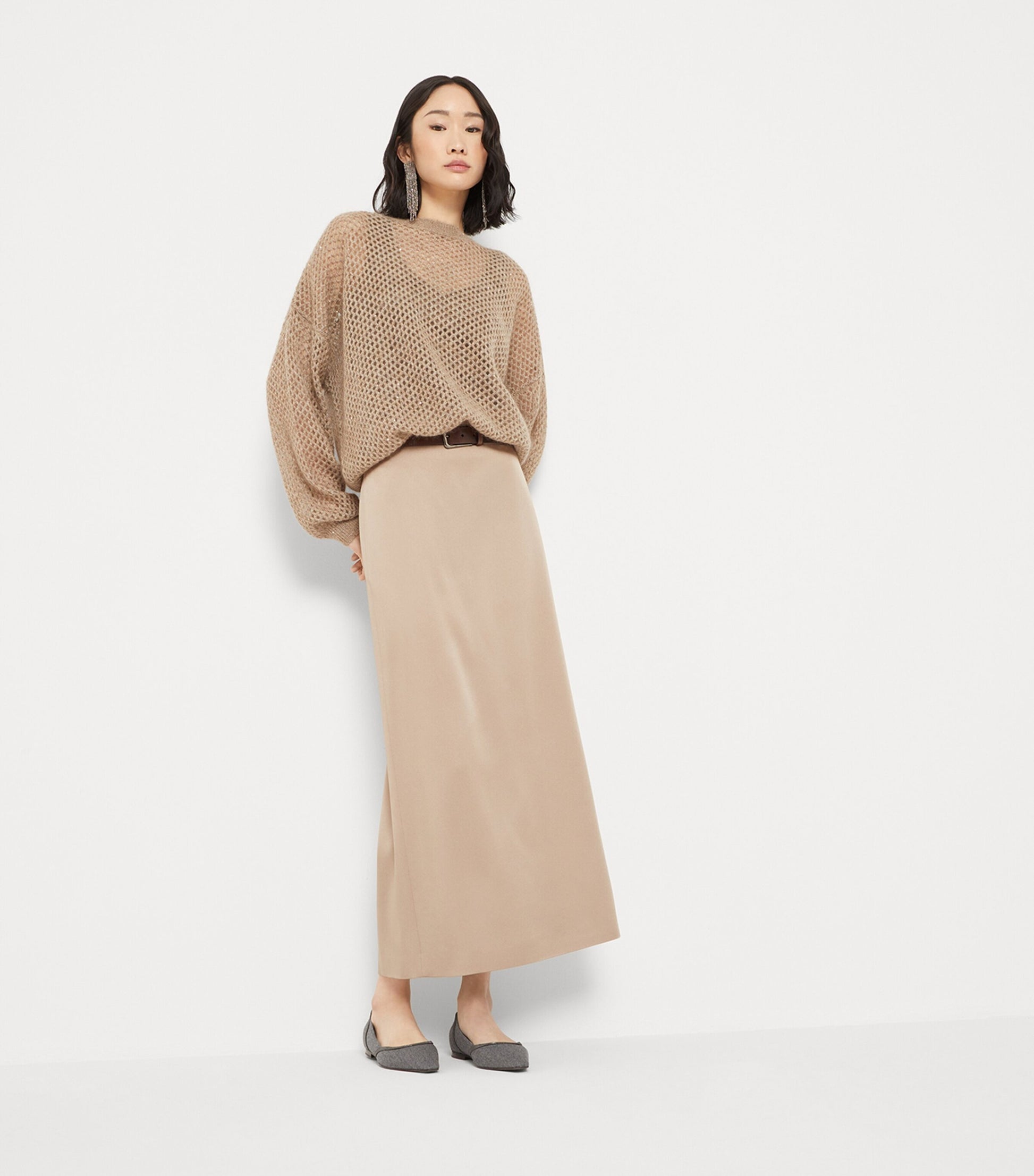 Brunello Cucinelli Brown Satin Maxi Skirt