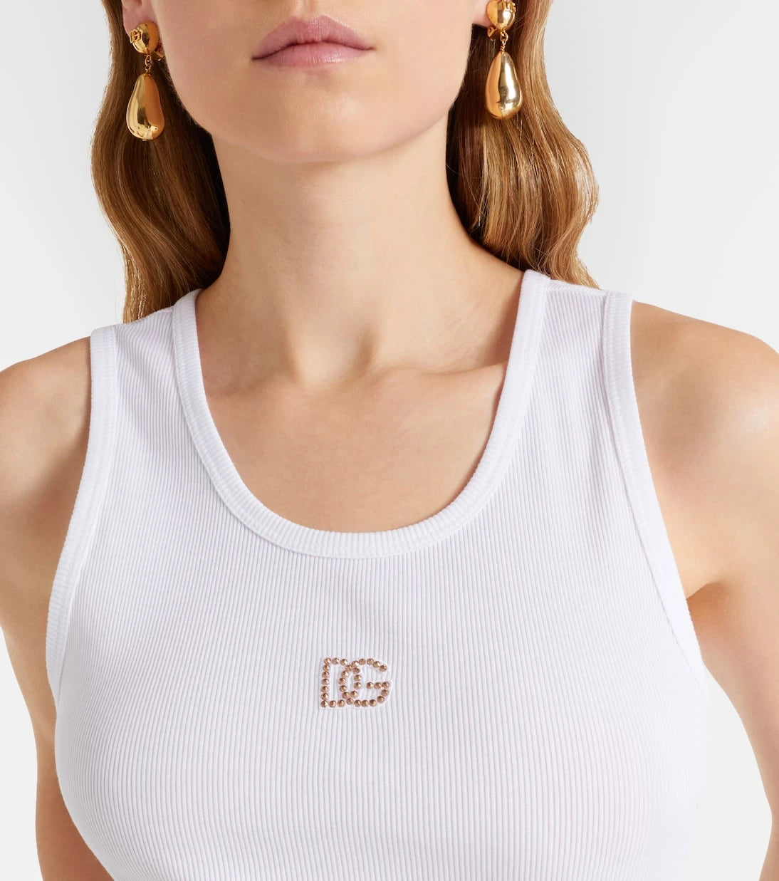 Dolce&Gabbana - DG embellished ribbed-knit cotton tank top