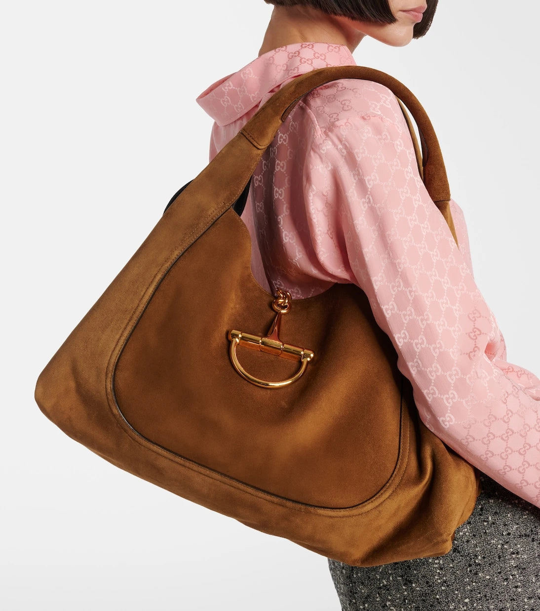 Gucci - Gucci Softbit Maxi süet omuz çantası