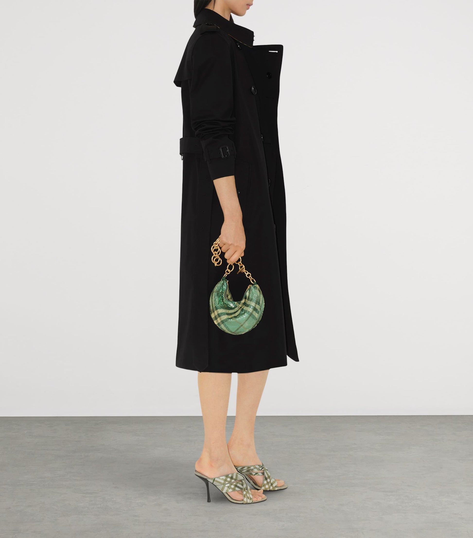 Burberry Black Gabardine Long Kensington Heritage Trench Coat