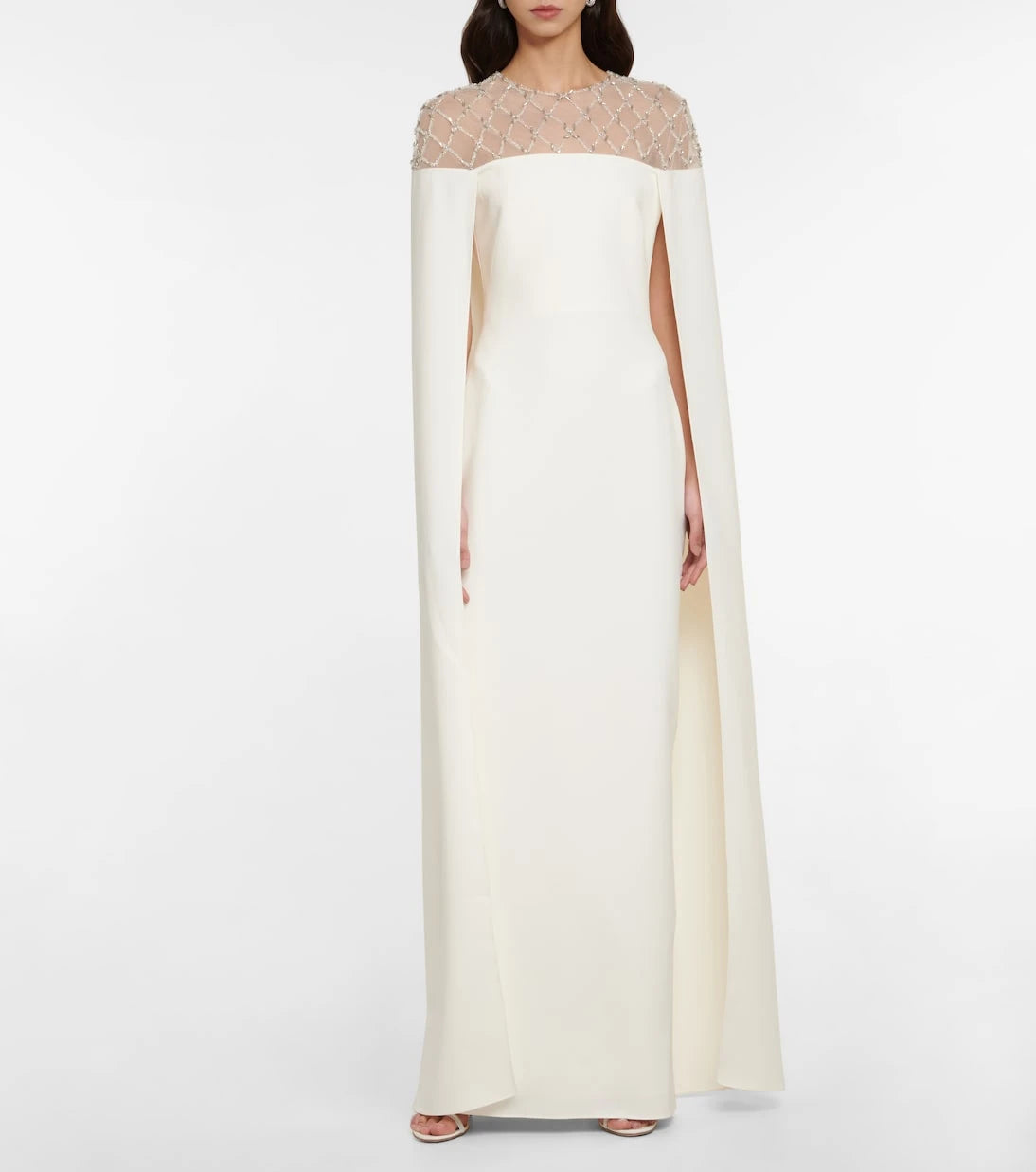 Safiyaa - Bridal embellished crêpe cape gown