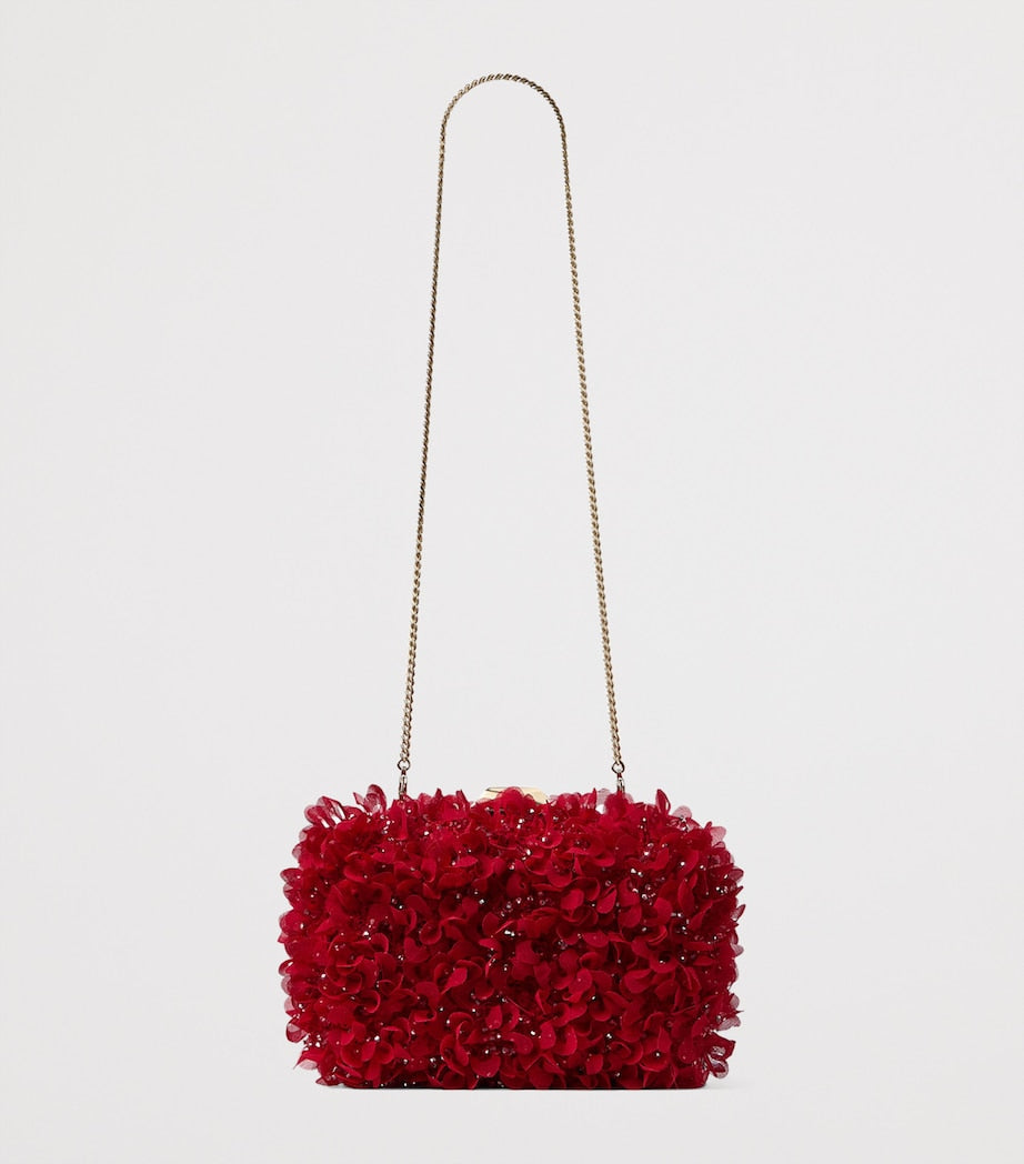 Jimmy Choo Red Flower-Embellished Cloud Clutch Bag