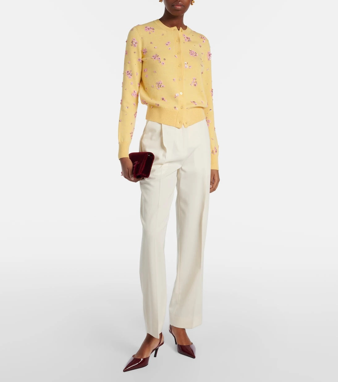 Oscar de la Renta - كارديجان من صوف الفيرجن مزين بالكريستال