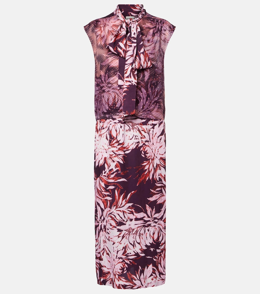 Dries Van Noten - Printed tie-neck midi dress