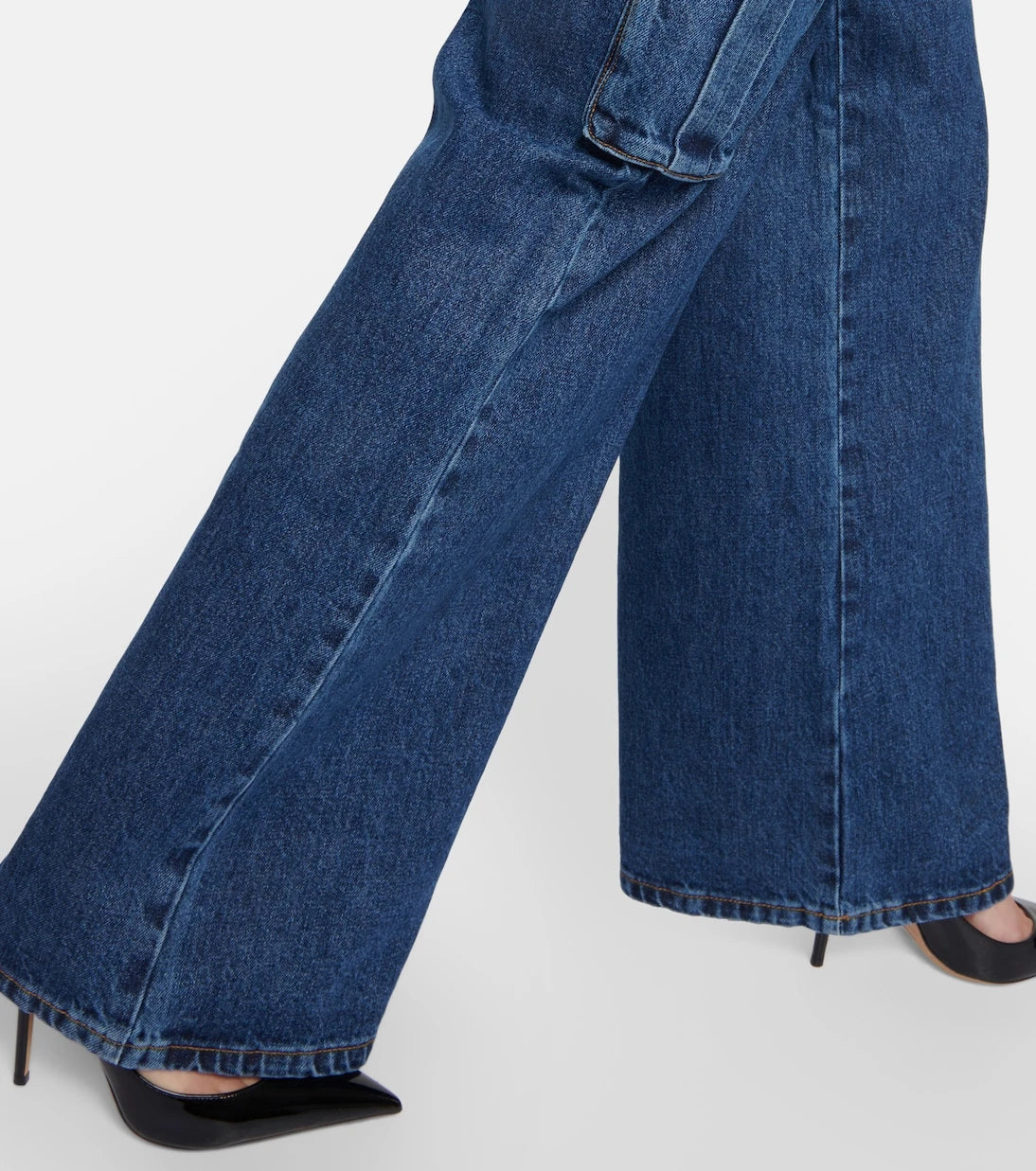 Self-Portrait - Mid-rise wide-leg denim cargo pants