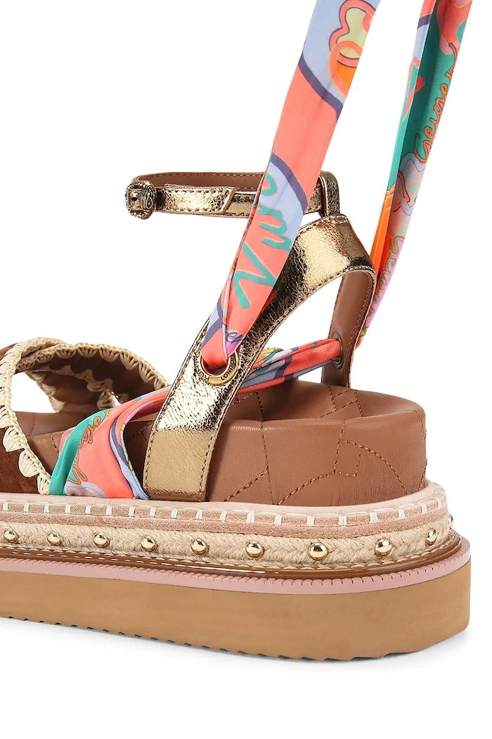 Kurt Geiger London kadın deri sandalet Orson Cross Scarf Sdl