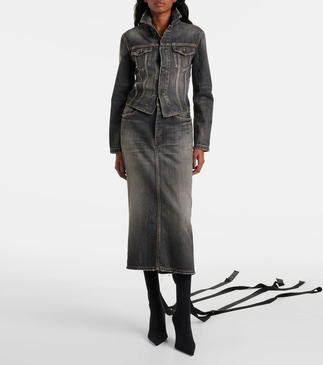 Balenciaga - Lace-up denim pencil skirt