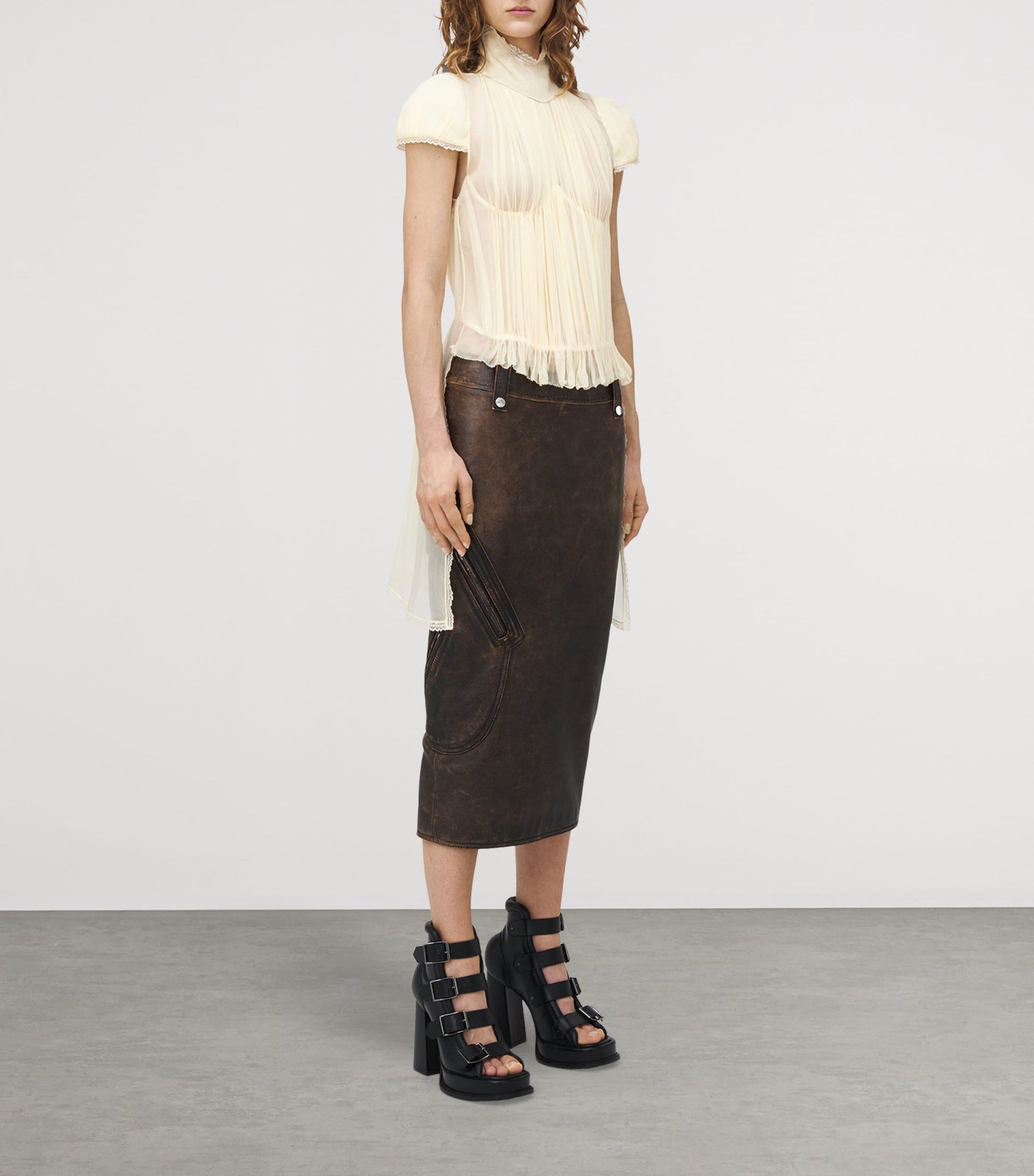 Gold Silk Chiffon Pleated Top