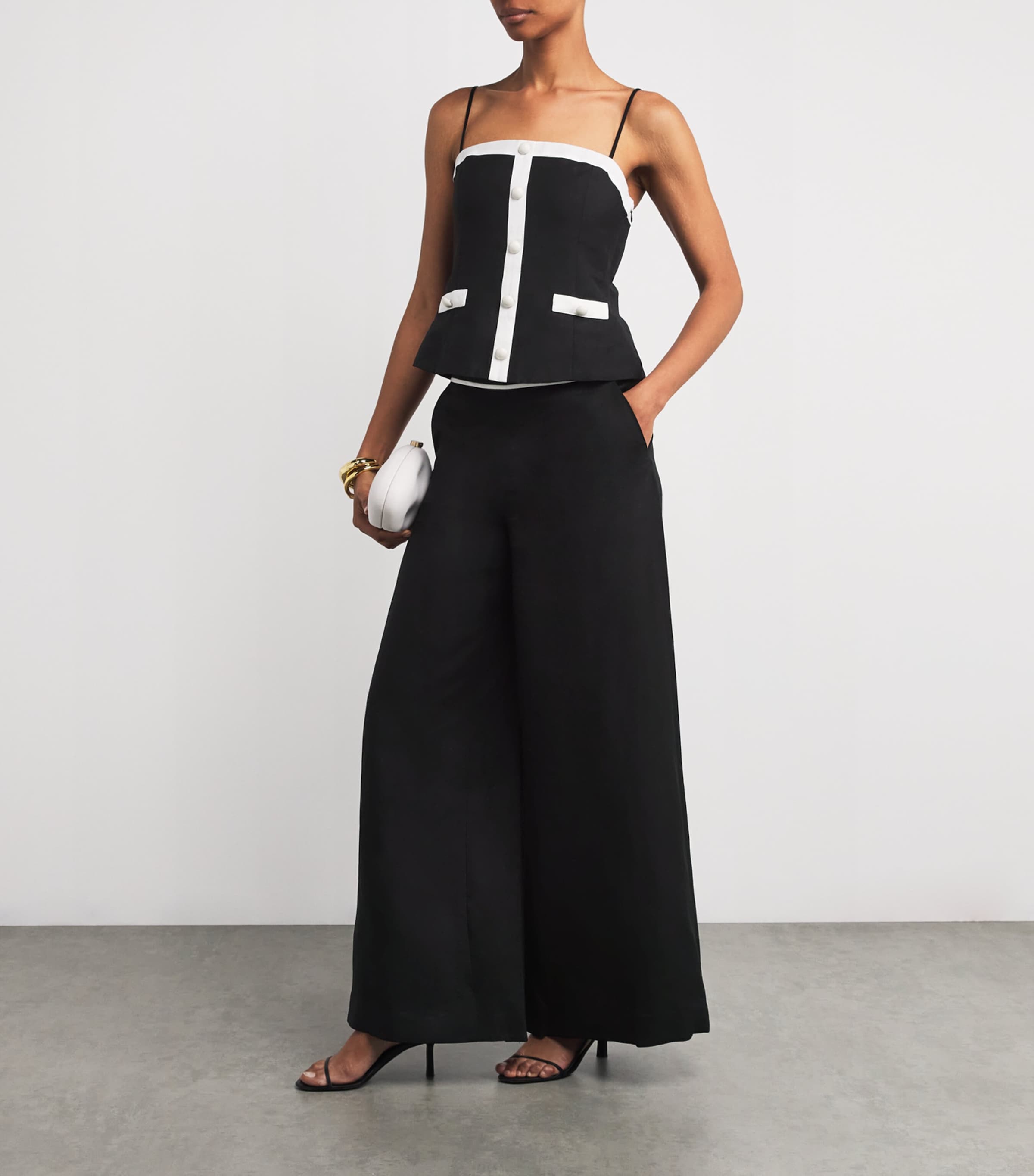 Black Linen-Blend Heidi Wide-Leg Trousers
