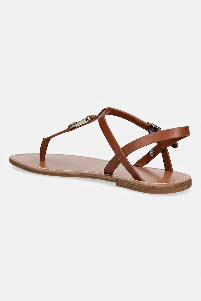 Tommy Hilfiger düz tabanlı kadın deri sandalet LEATHER THONG SANDAL