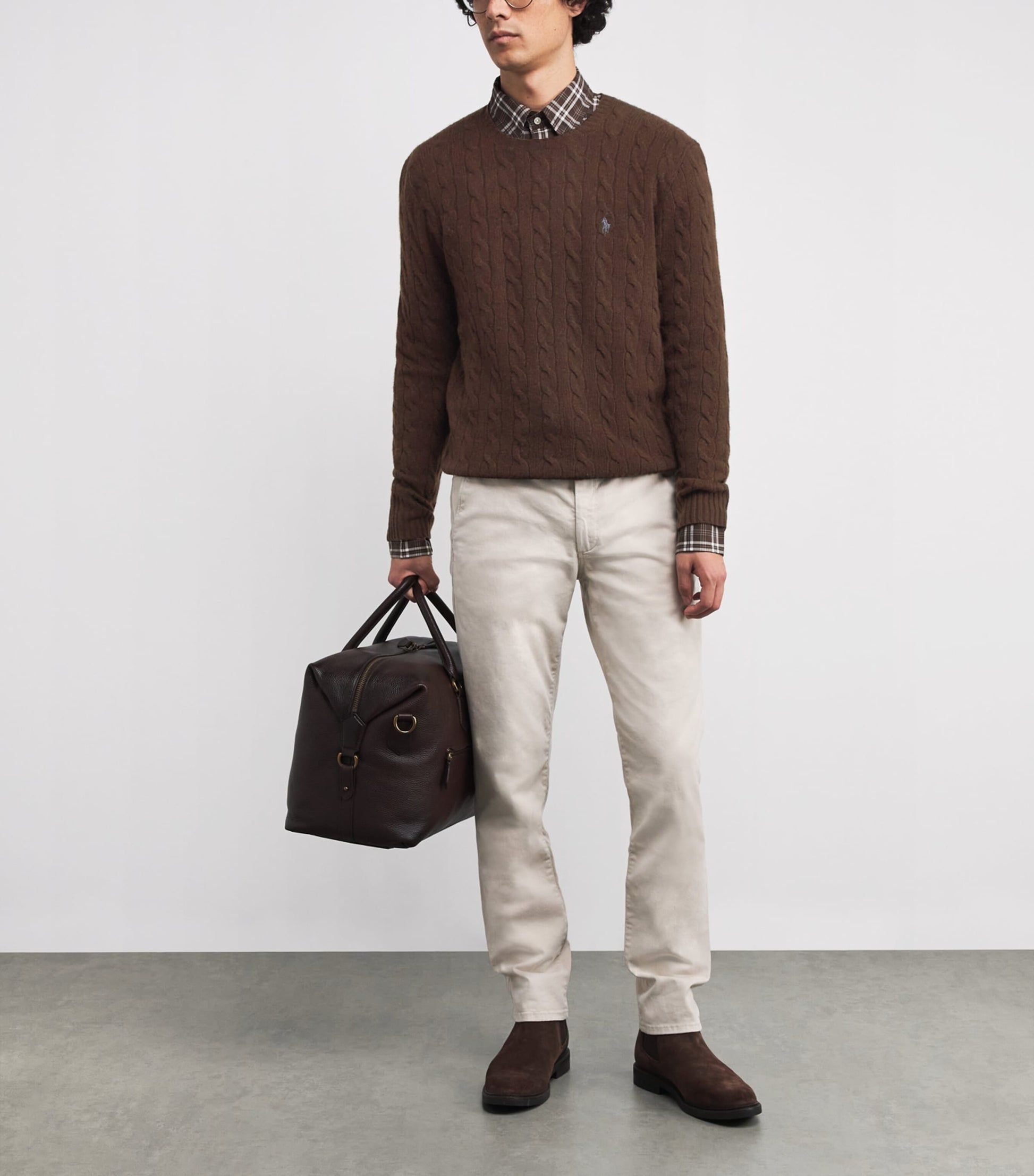 Brown Wool-Cashmere Cable-Knit Sweater