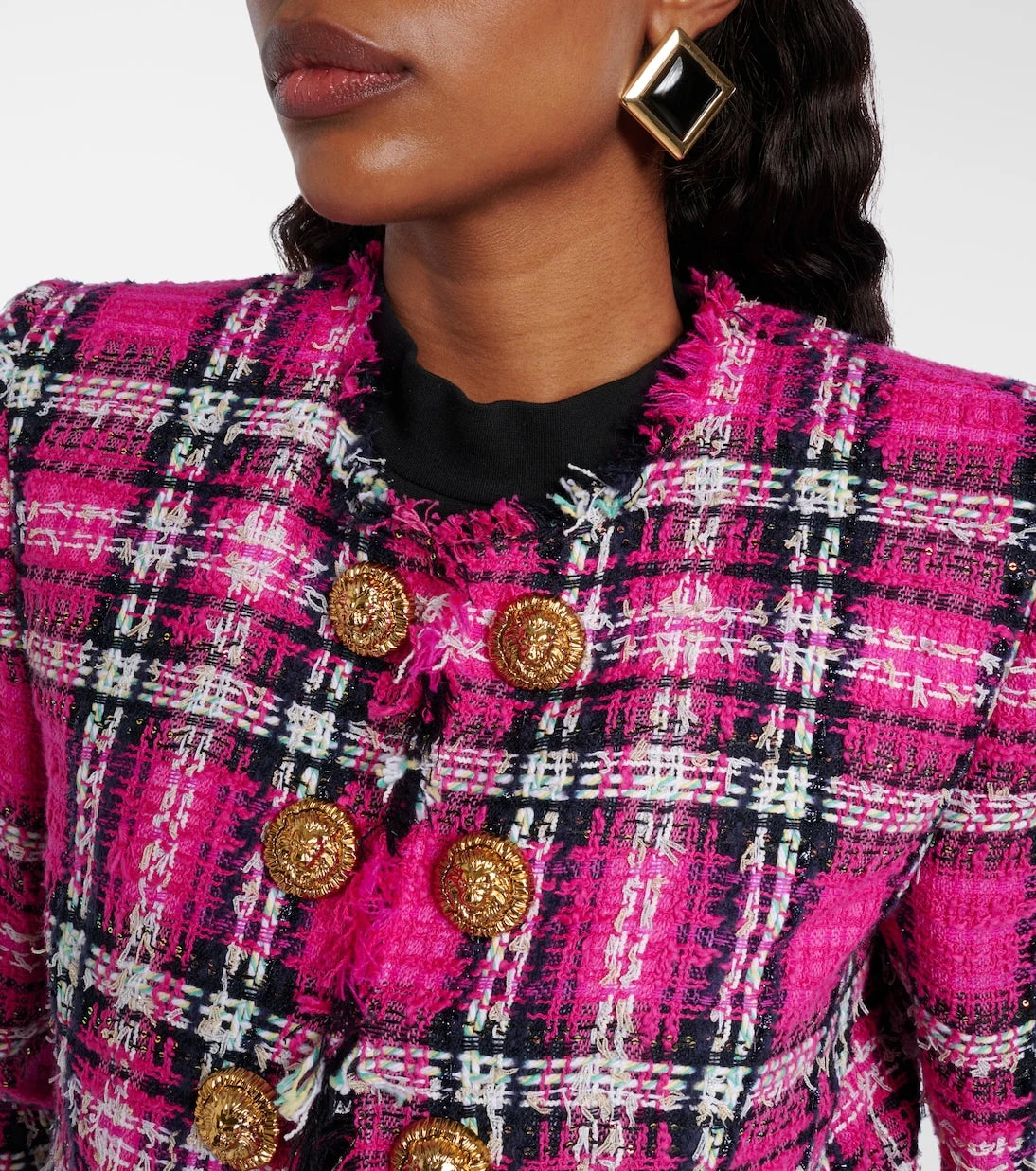 Balmain - Checked cotton and wool-blend tweed jacket