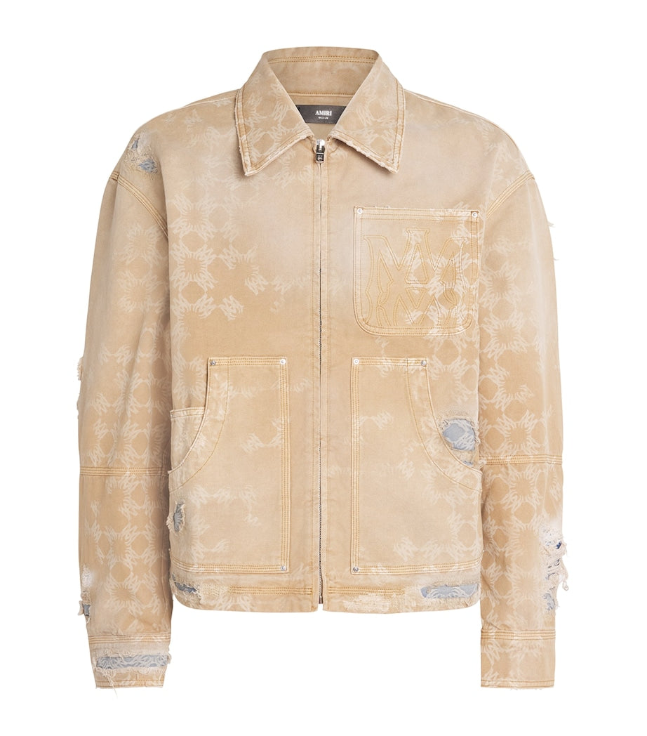 Distressed Utility Denim Jacket CAMEL