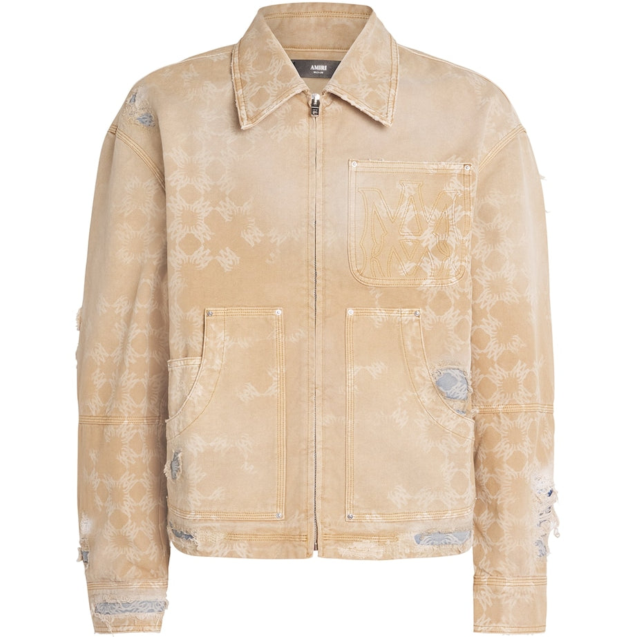 Distressed Utility Denim Jacket CAMEL