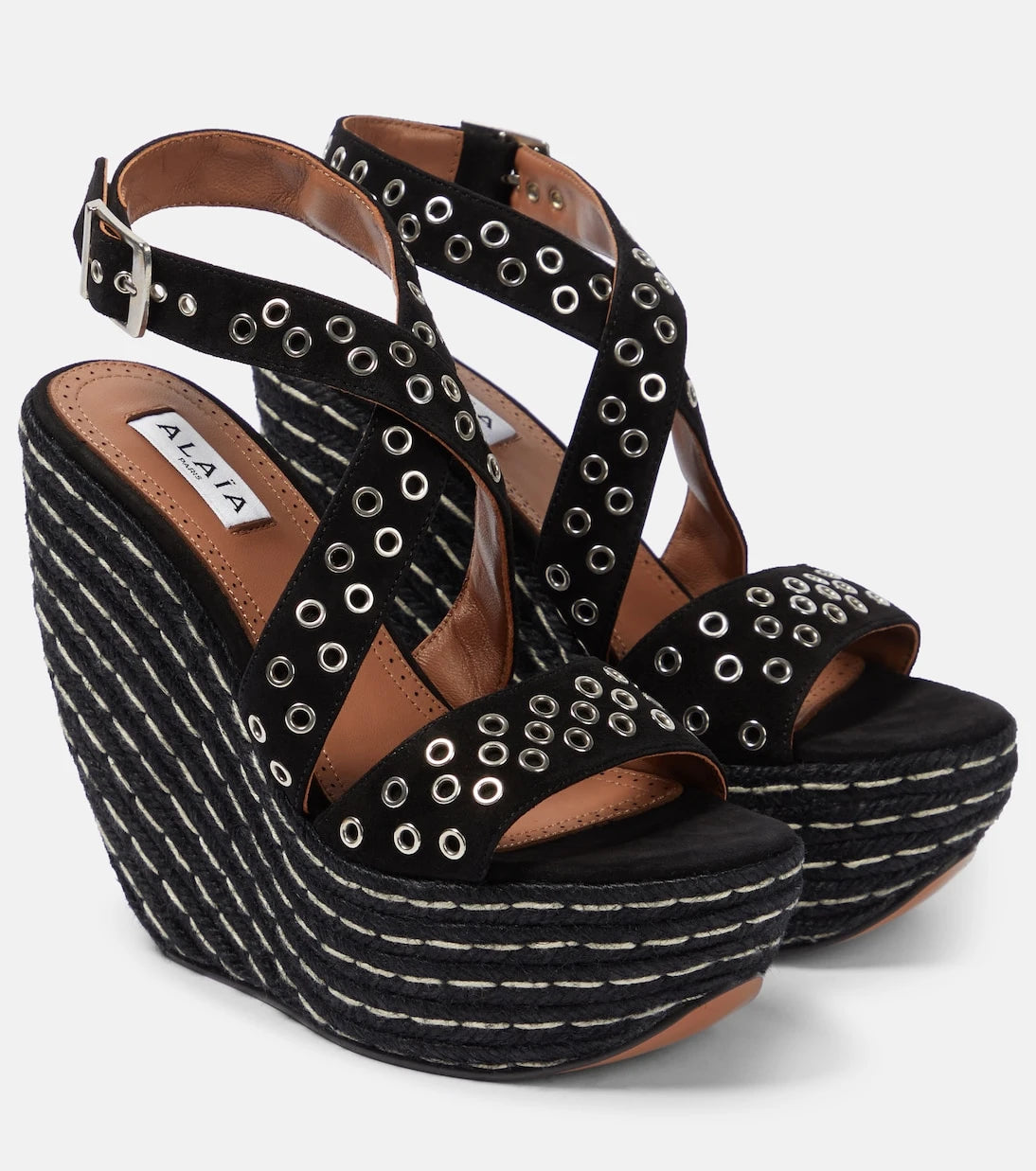 Alaïa - Embellished suede wedge sandals