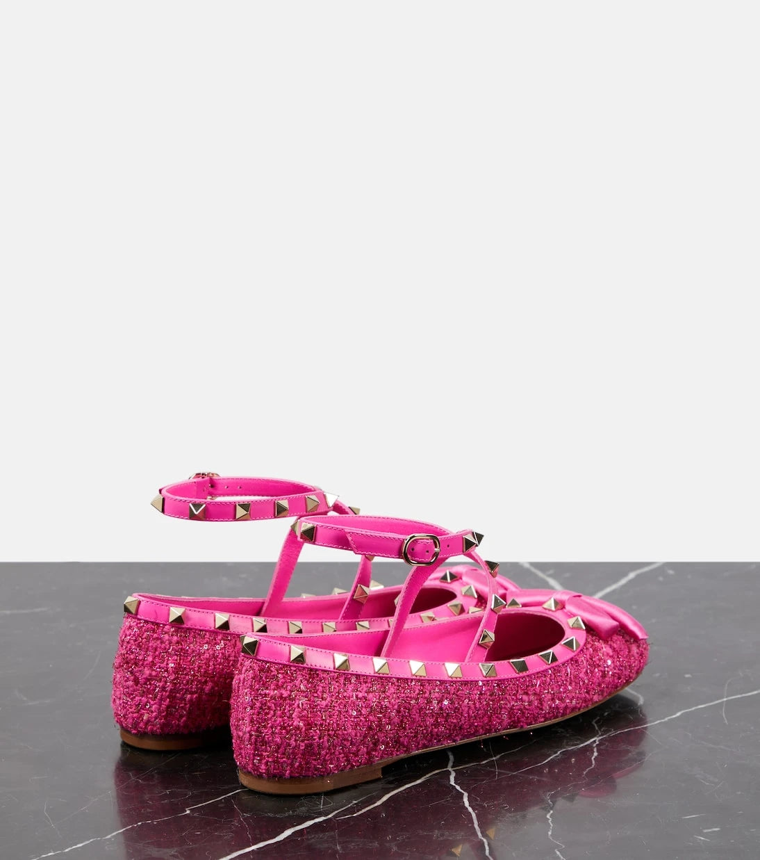 Valentino Garavani - Rockstud leather-trimmed bouclé ballet flats