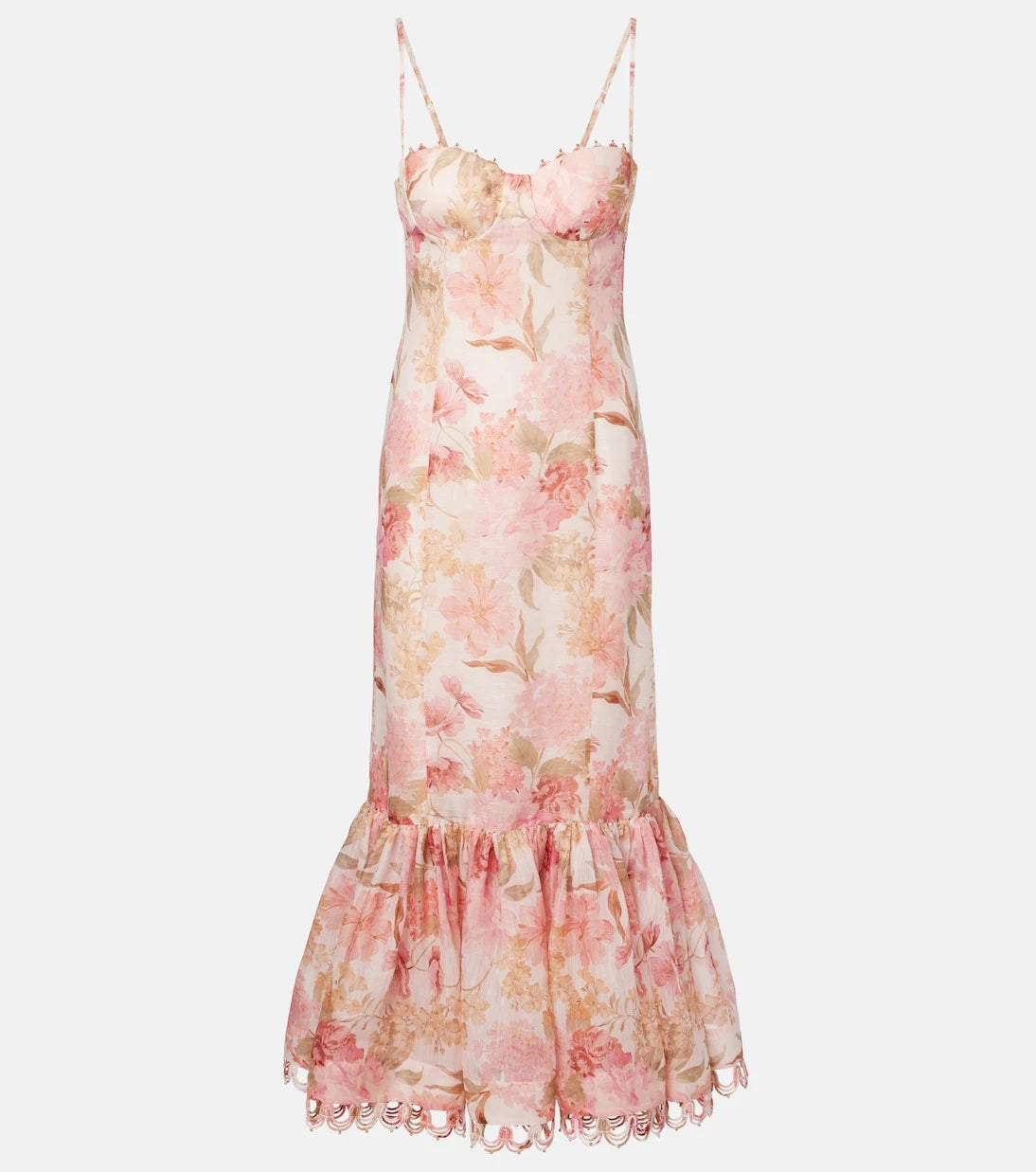 Zimmermann - فستان ميدي Como floral من الكتان والحرير