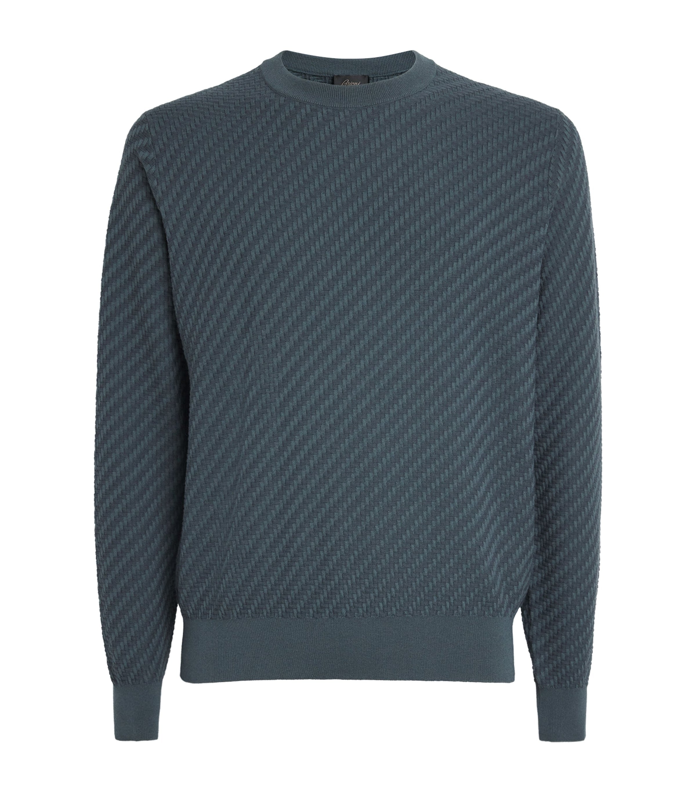 Brioni Green Cotton-Silk-Cashmere Trama Weave Sweater