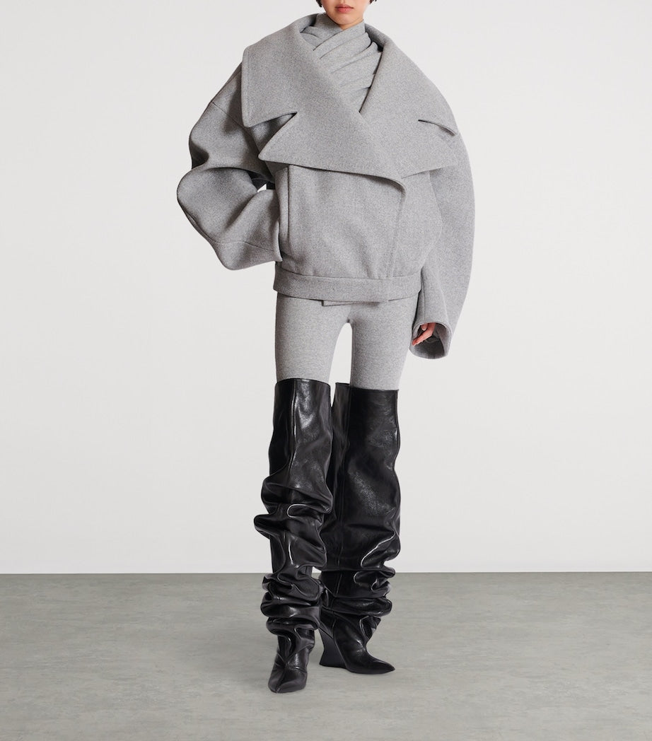 Balmain Grey Wool-Cashmere Oversized Pea Coat