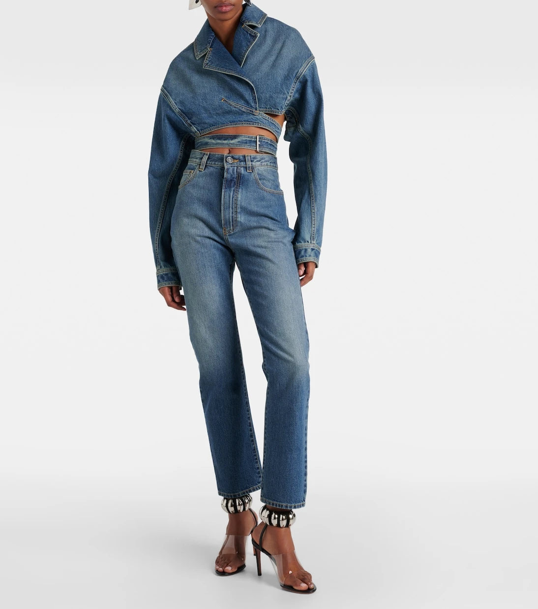 Alaïa - Cropped denim wrap jacket