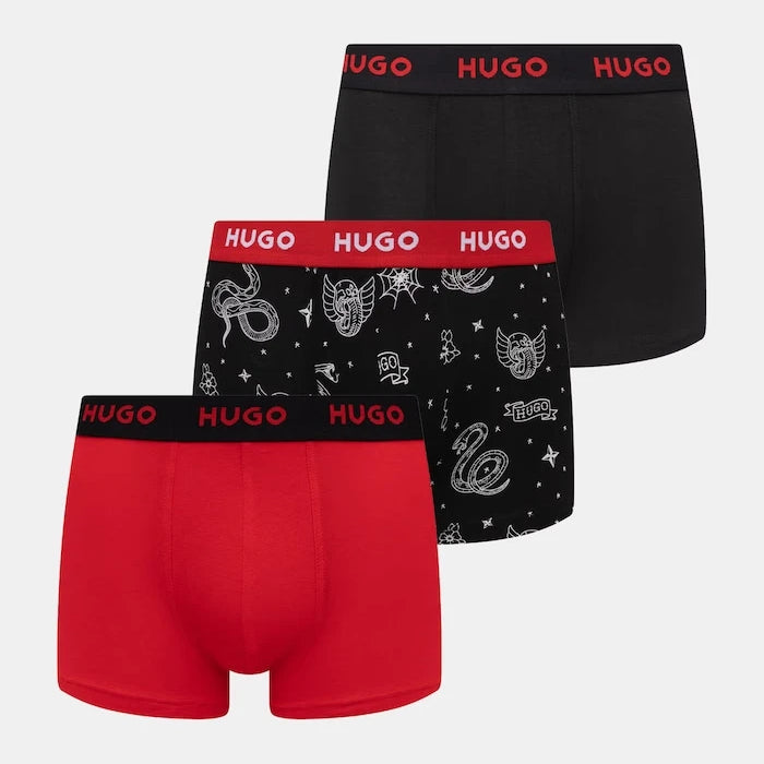 HUGO erkek pamuk elastan boxer şort TRIPLET DESIGN 3'lü set