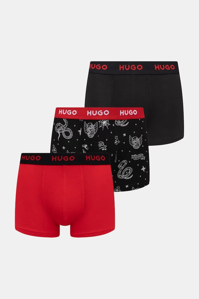 HUGO erkek pamuk elastan boxer şort TRIPLET DESIGN 3'lü set