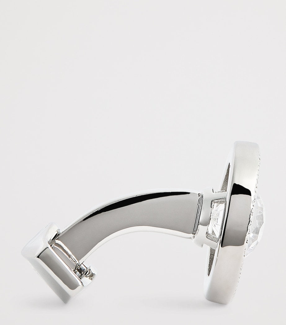 Rhodium-Plated Cubic Zirconia Halo Round Cufflinks