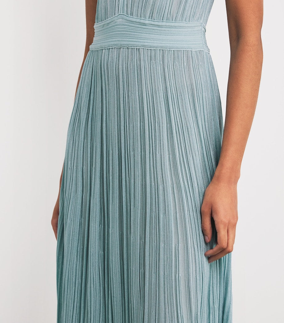 VALENTI Blue Knitted V-Neck Maxi Dress
