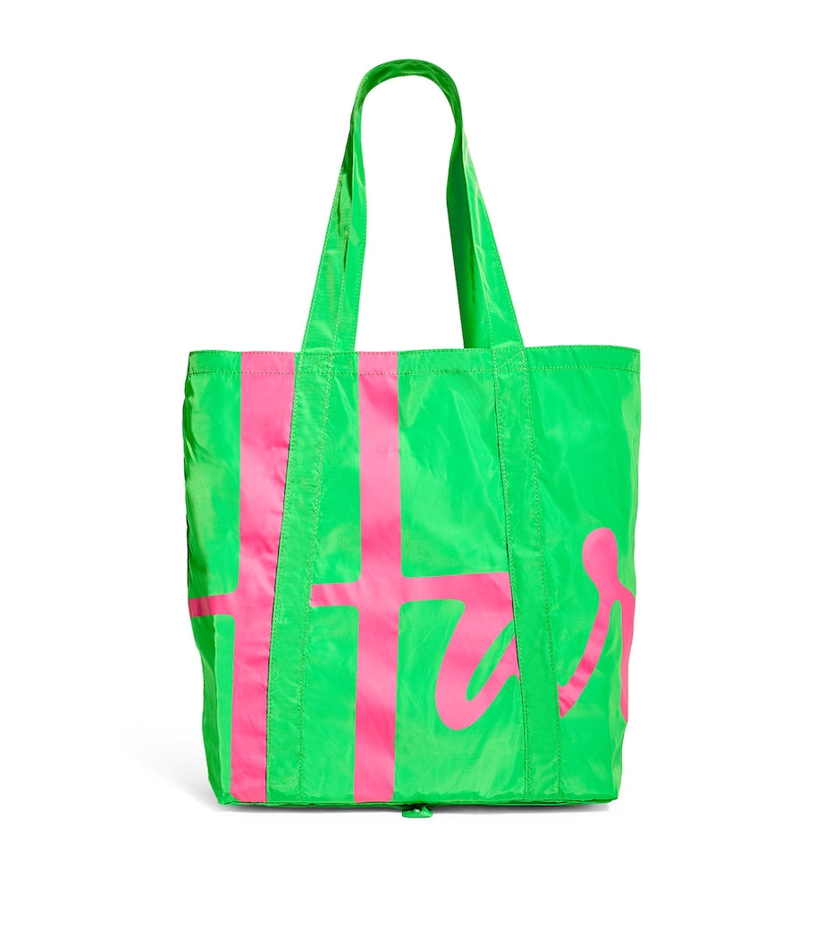 Green Logo Pocket Shopper Bag
