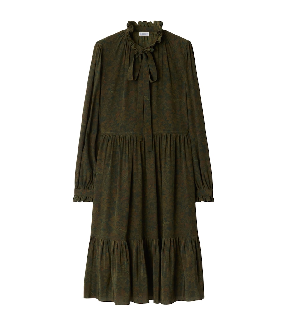 Green Silk Crepe Foliage Midi Dress