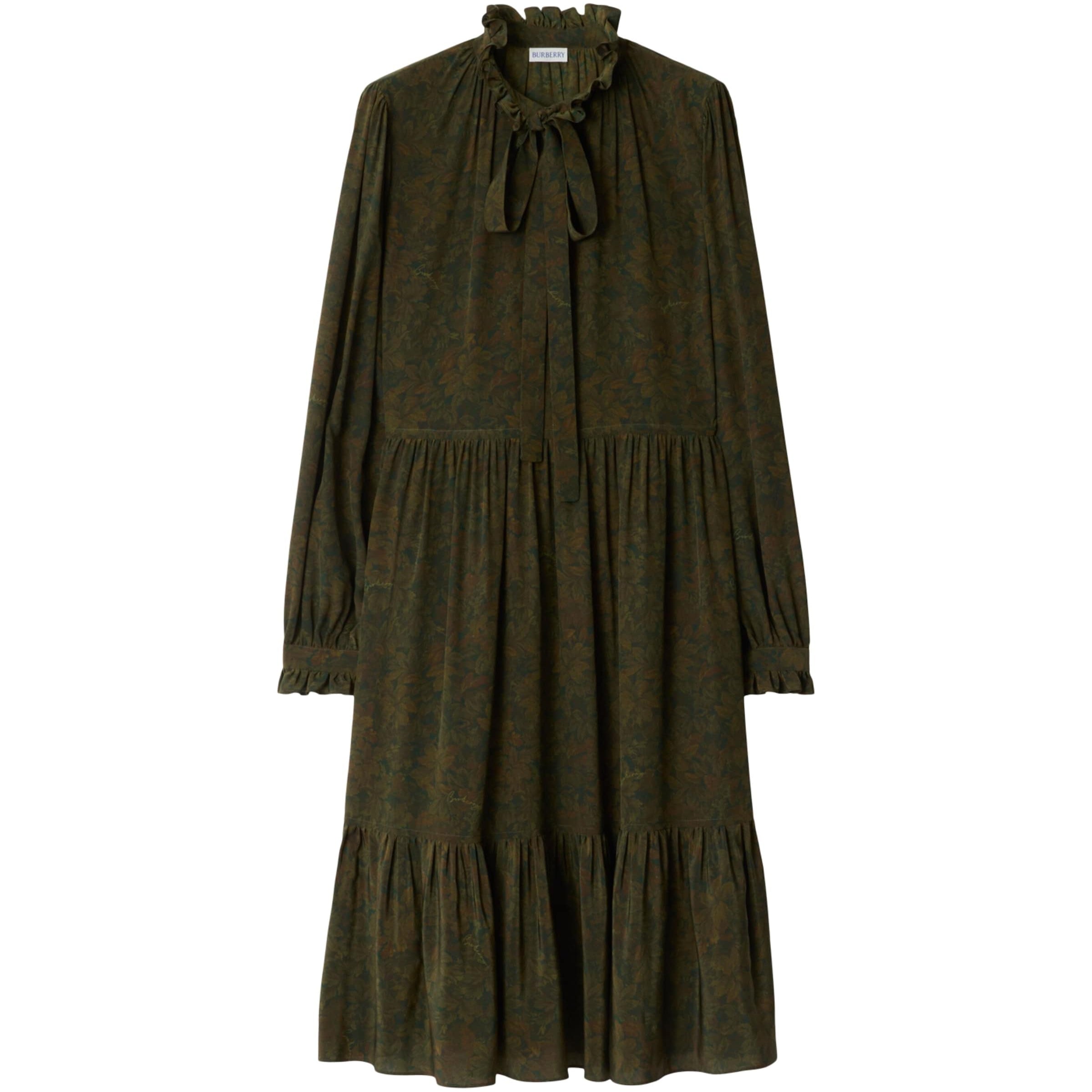 Green Silk Crepe Foliage Midi Dress