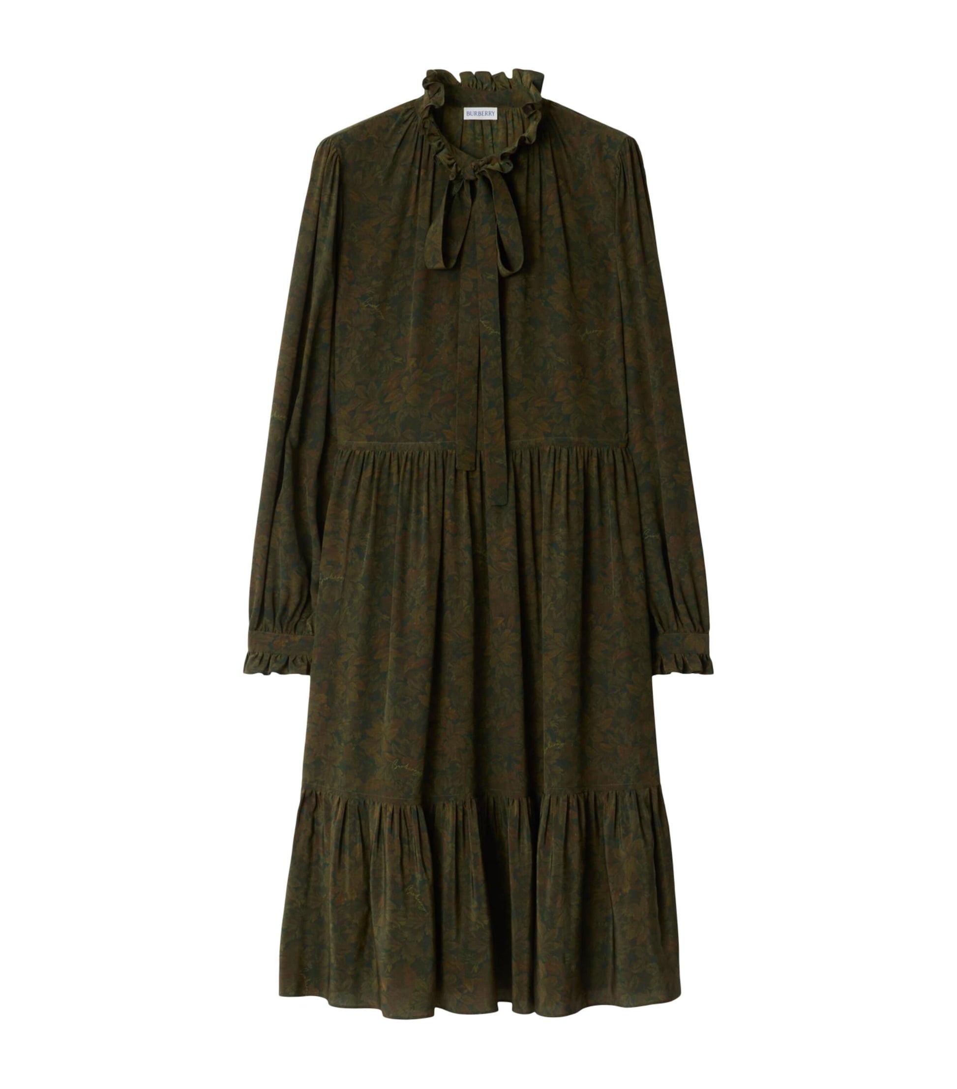 Green Silk Crepe Foliage Midi Dress