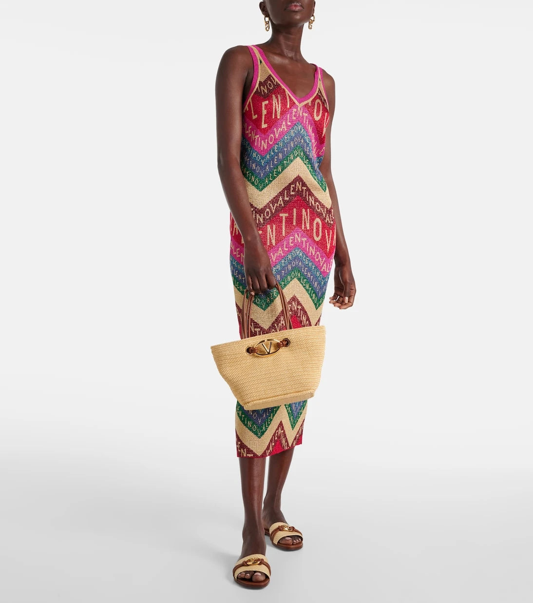 Valentino - Valentino Chevron lamé midi dress