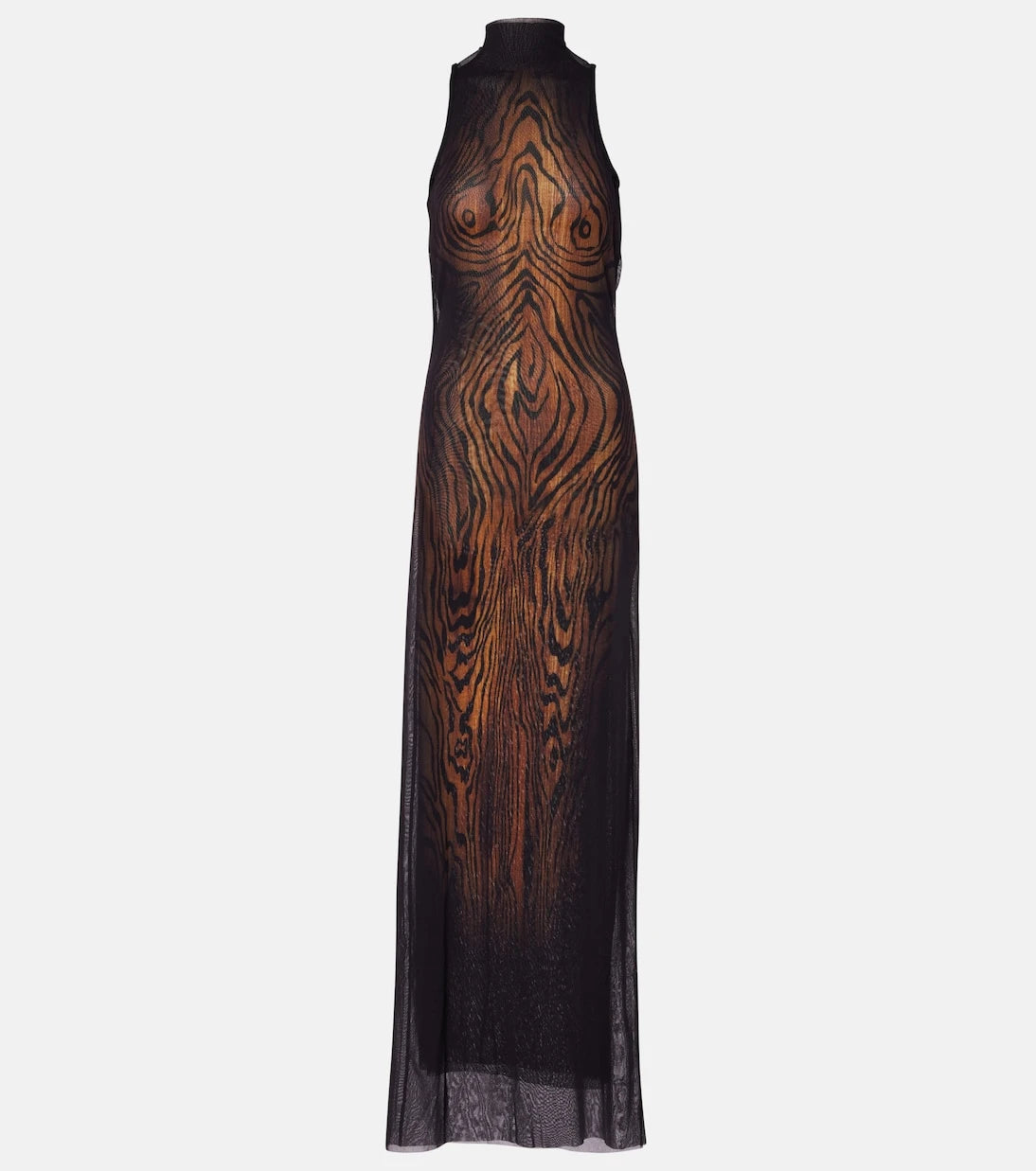 Jean Paul Gaultier - Wood printed mesh maxi dress