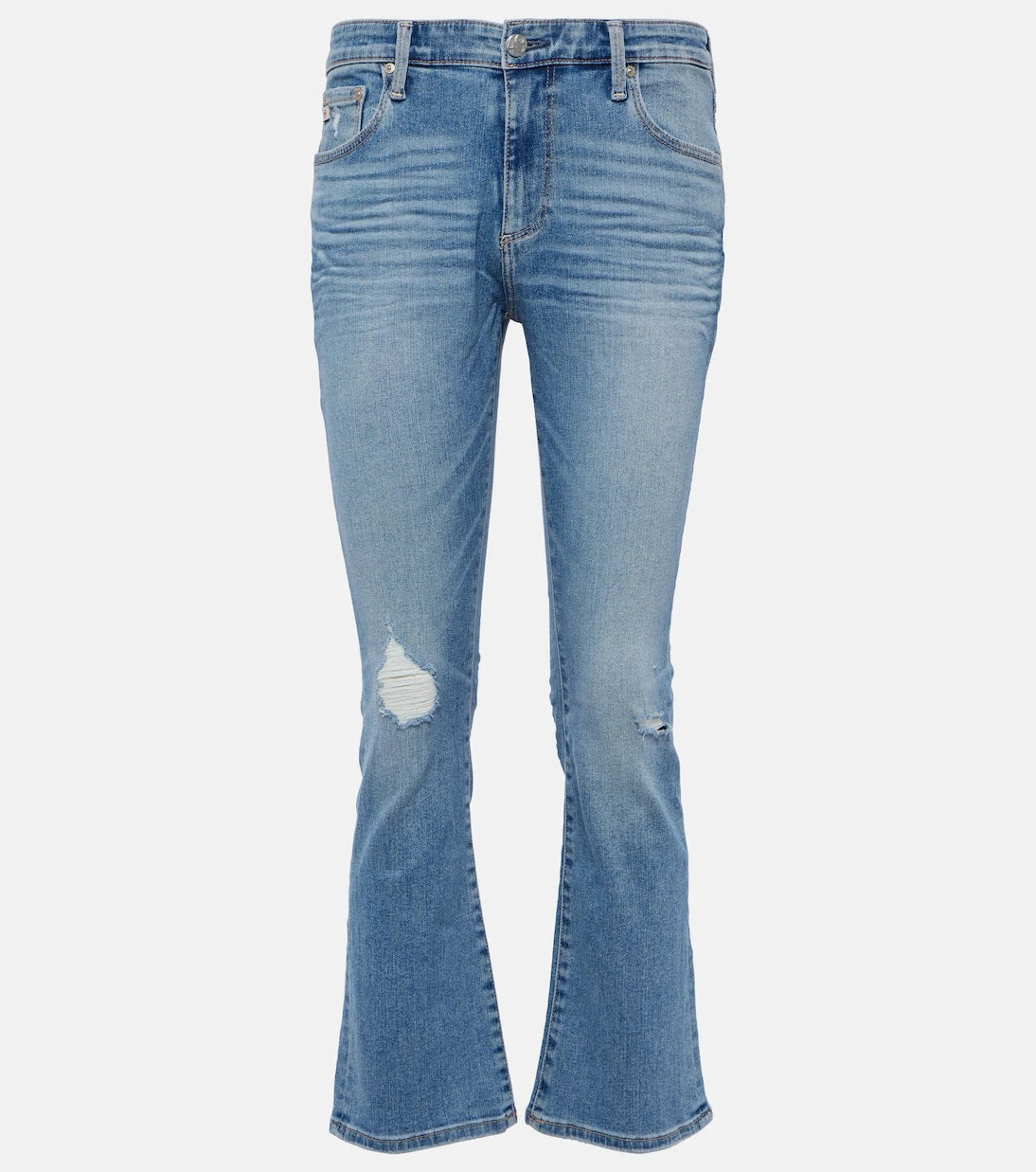 AG Jeans - بنطلون جينز جودي متوسط الارتفاع بقصة ساق واسعة وقصيرة