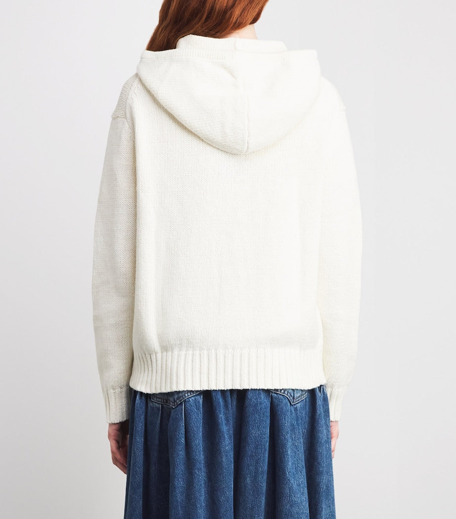 Ivory Cotton-Linen Polo Bear Hoodie