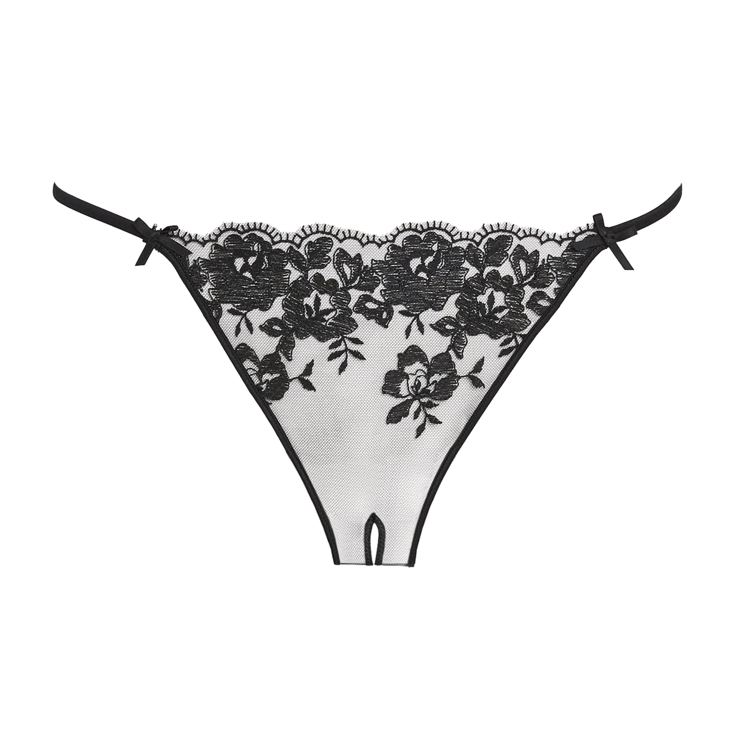 Skims Black Lace Crotchless Thong