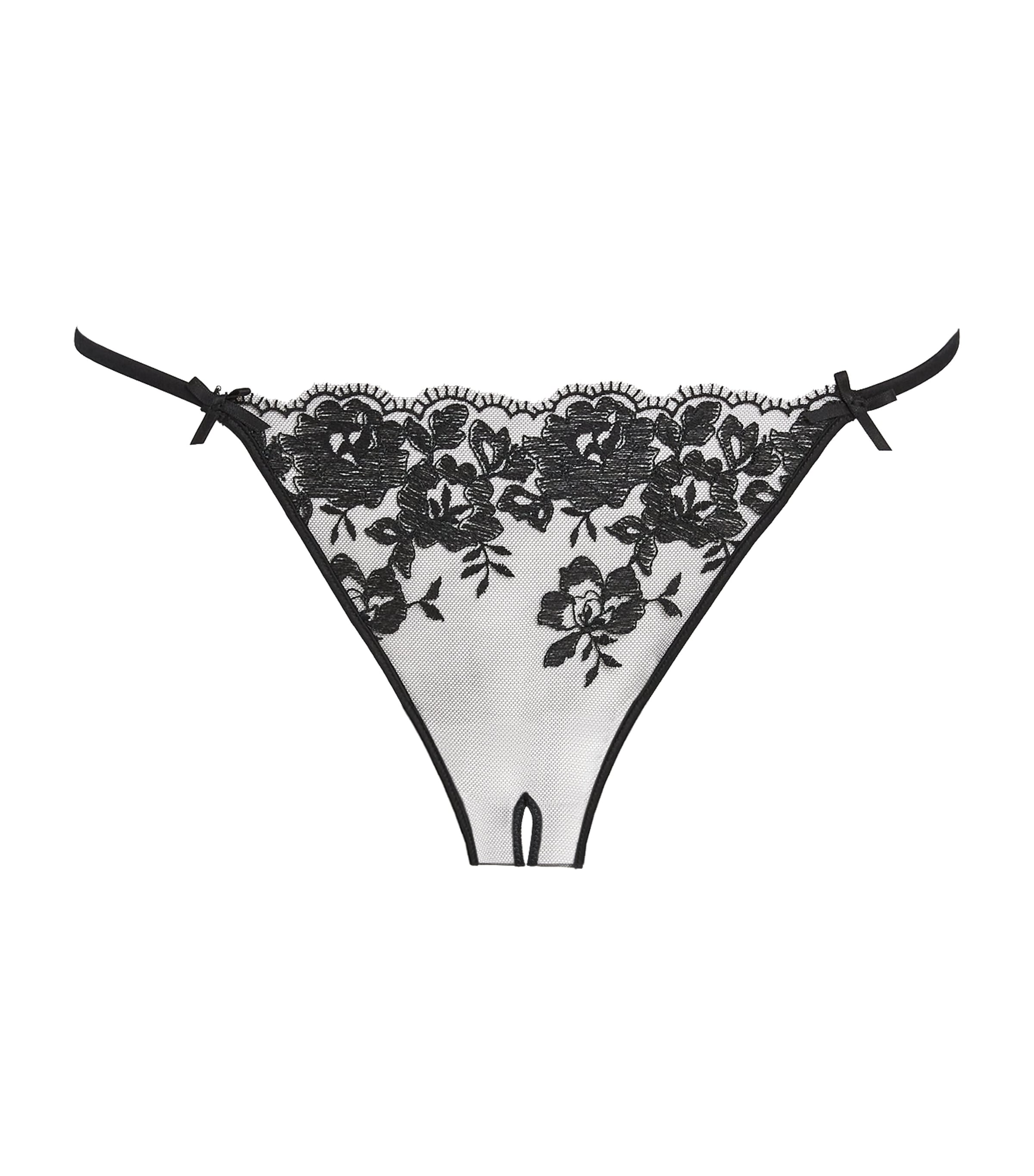 Skims Black Lace Crotchless Thong
