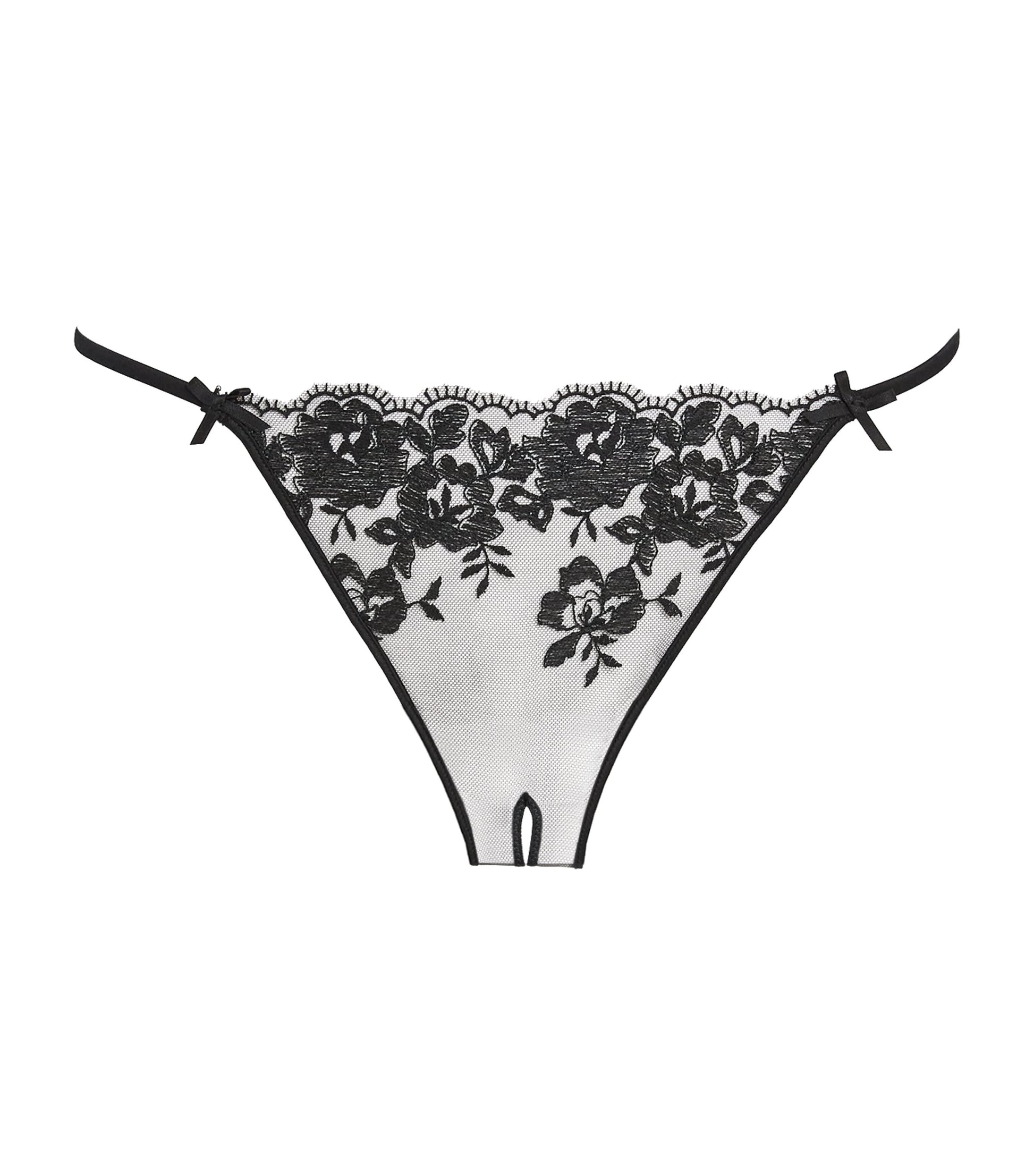 Skims Black Lace Crotchless Thong