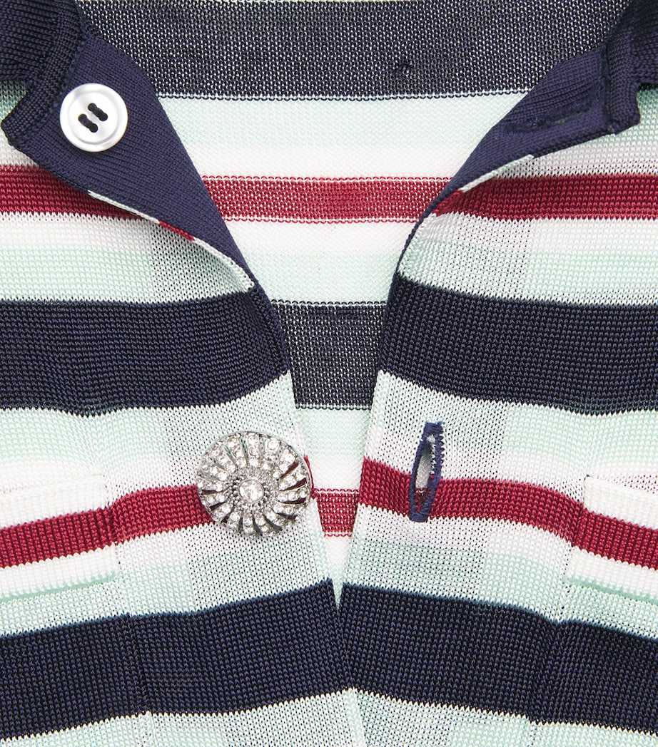 Self-Portrait Blue Crystal-Embellished Stripe Cardigan