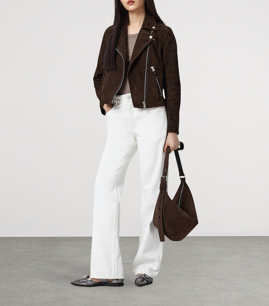 AllSaints Brown Suede Dalby Biker Jacket